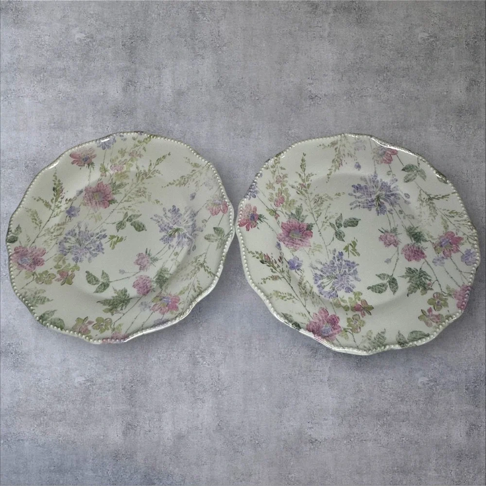 Set of 2 -HTF‎ April Cornell Melamine Plates PurplePink Floral Dinner Luncheon
